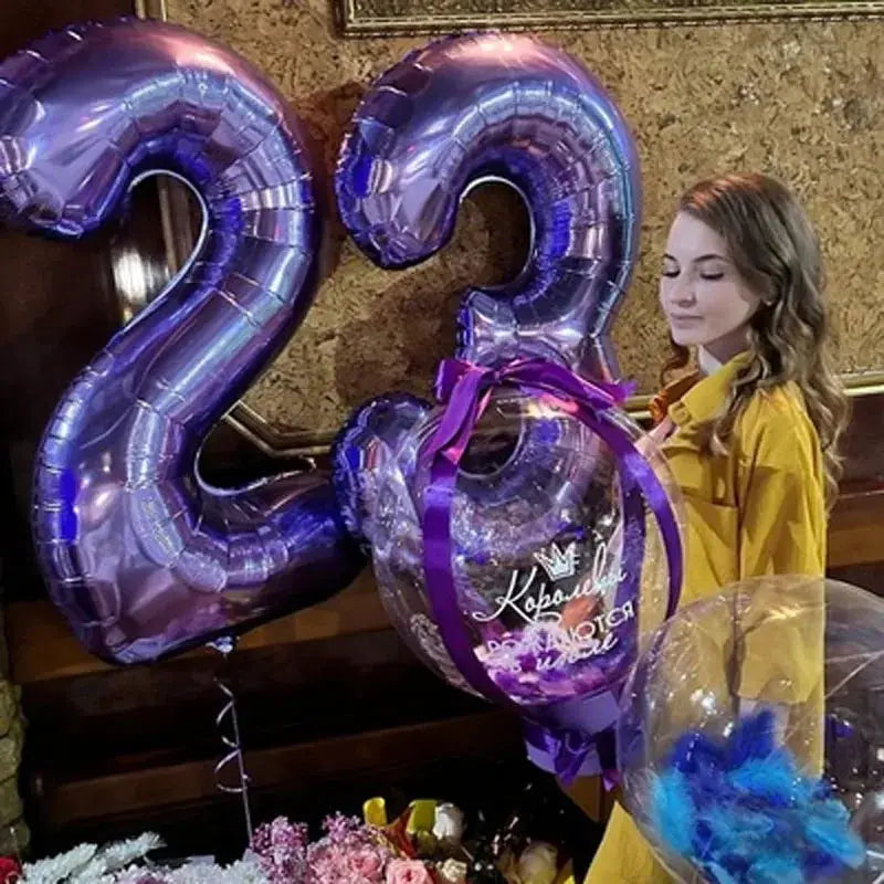 32 Inch Purple Number Balloons Foil For Birthday Party Decoration 1 2 3 Years Old