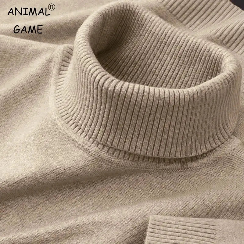 Mens Knitted Sweater Solid Color Turtleneck Pullover Breathable Warm Outdoor Streetwear For Autumn And Business Tops