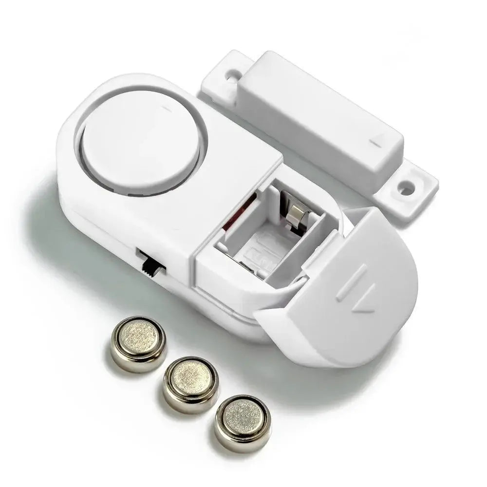 Door and Window Alarm Security System wireless with magnetic sensor and batteries, white unit