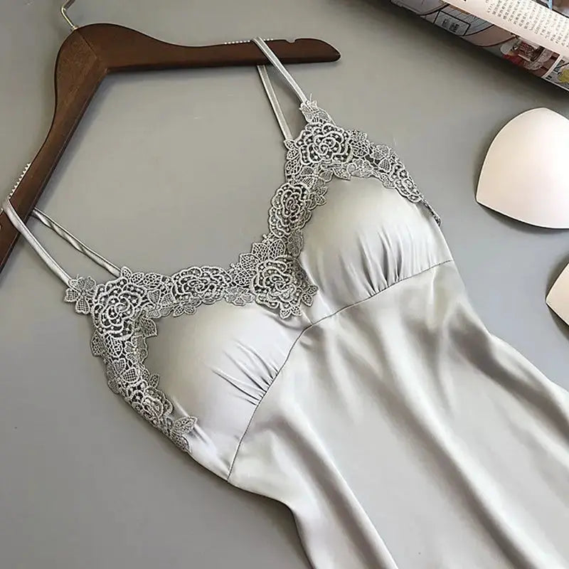SilkEase Sexy Pajamas Silk Suspender Nightdress Ice Silk Lightweight Breathable Halter Nightwear