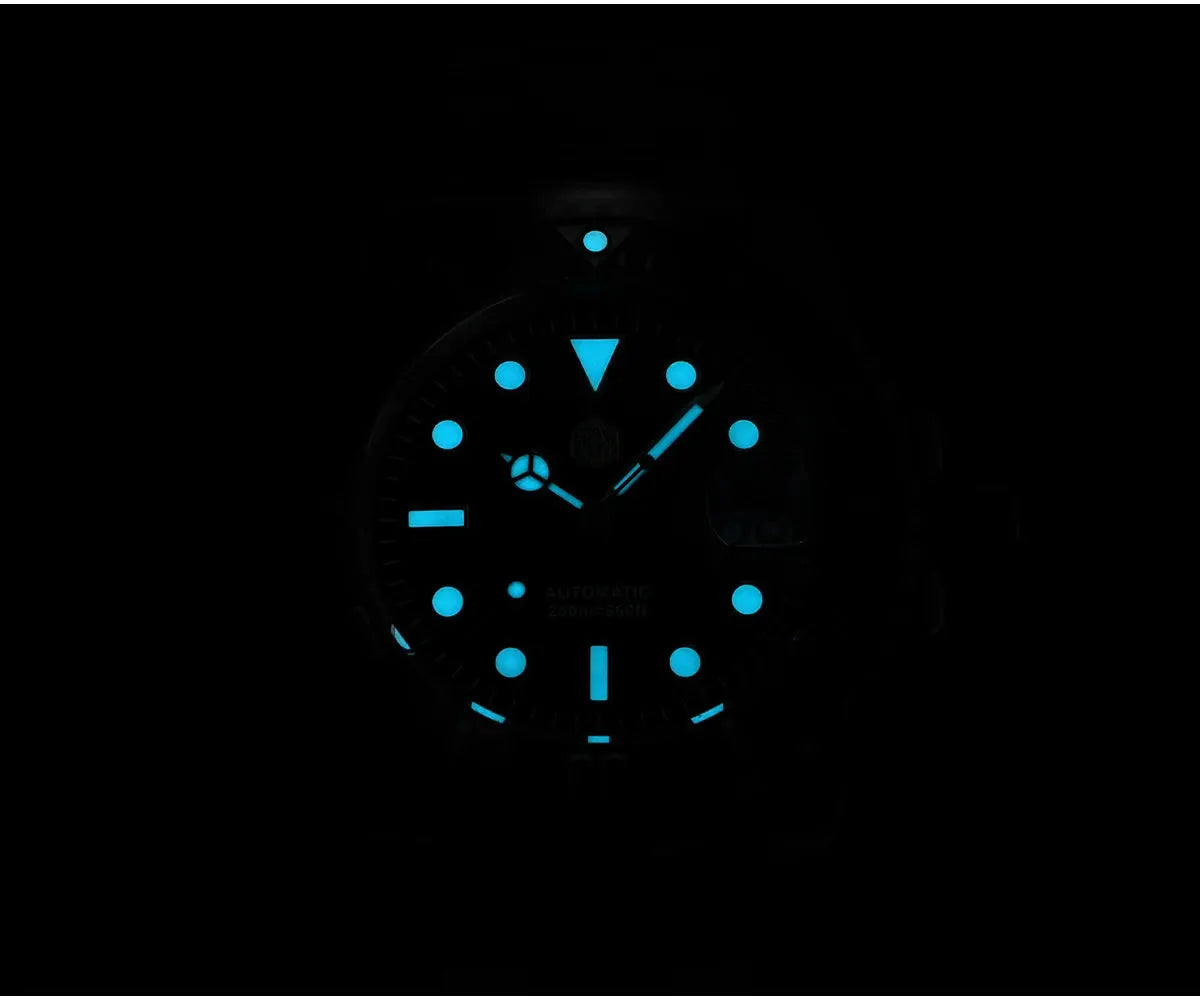 San Martin 40mm diver watch with blue lume, automatic, 200m water resistant
