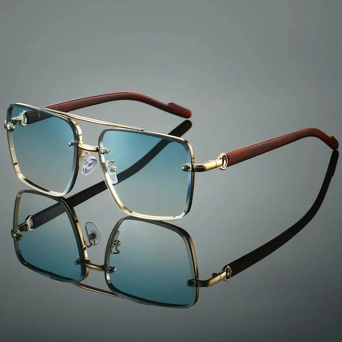 KAMMPT Fashion Retro Square Metal Sunglasses For Women Original Brand Design Driving Pilot Double Bridge Sunglasses