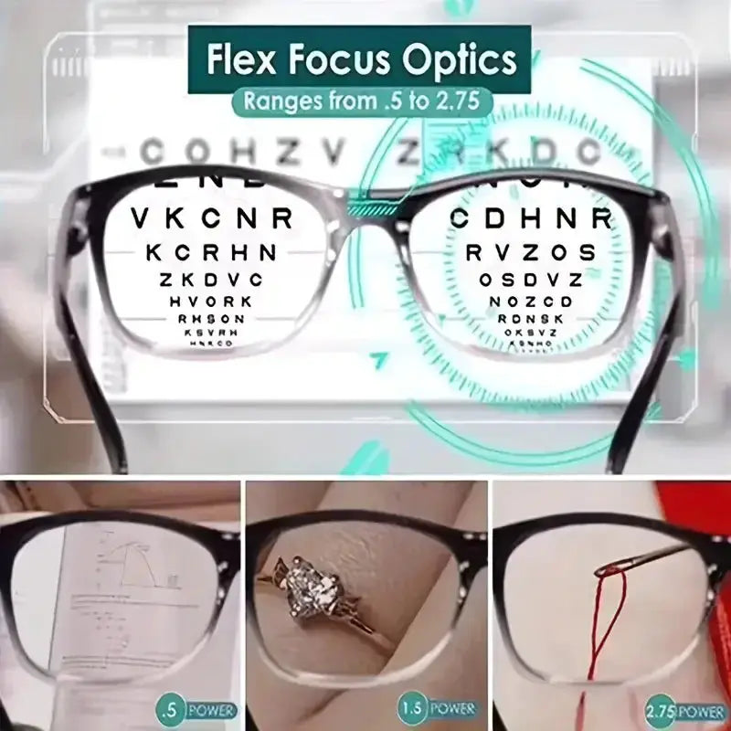 OptiFlex Auto Adjusting Multifocal Reading Glasses Unisex Square Bifocal Readers For Men And Women Comfort