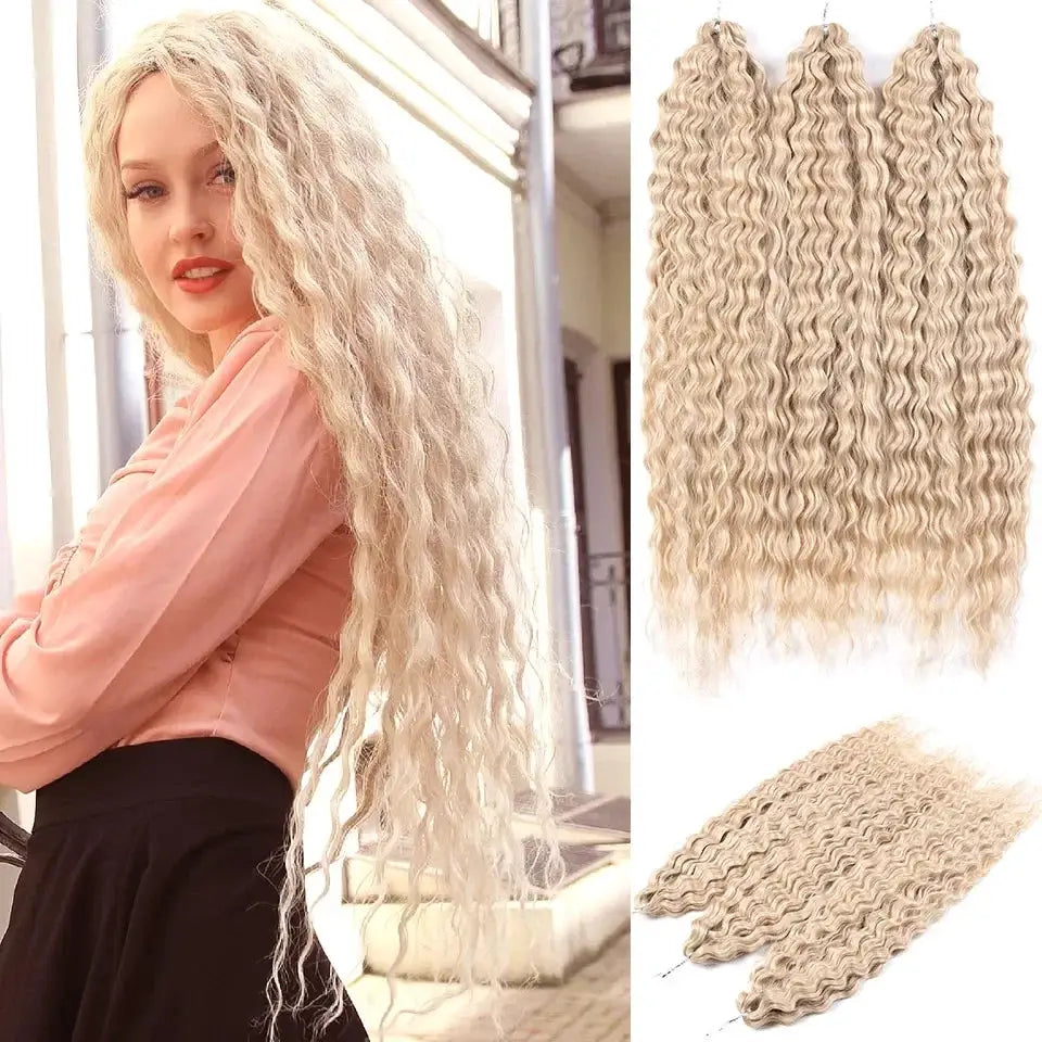 Ariel Synthetic Twist Crochet Hair 22in water-wave extensions in ombre blonde, 300g, three bundles, Simples Market