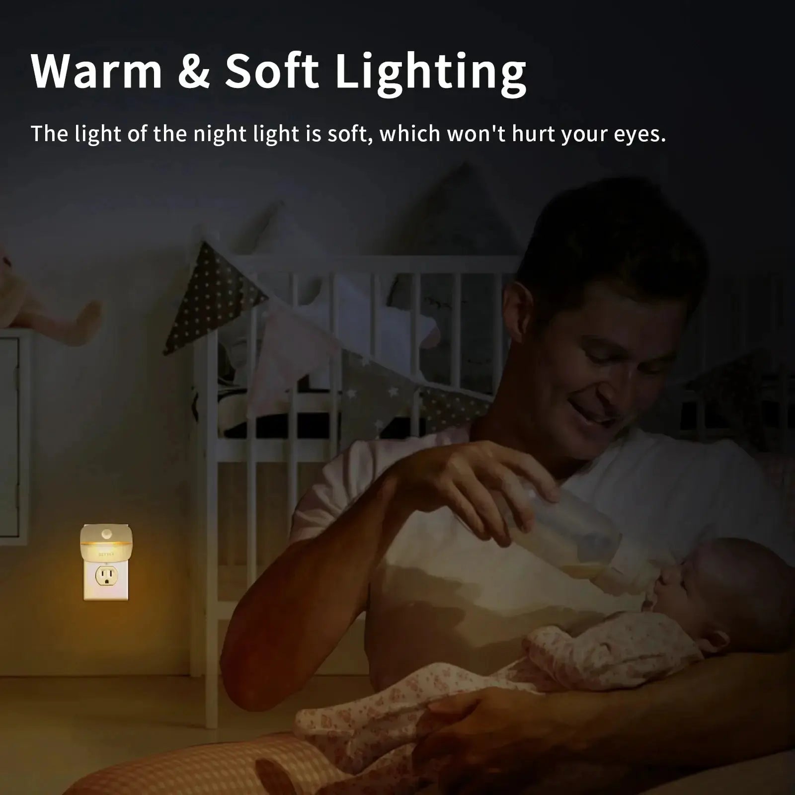 LED Night Light With Motion Sensor Dual Plug Socket EU US Wireless Wall Bedside Bedroom Lamp For Children
