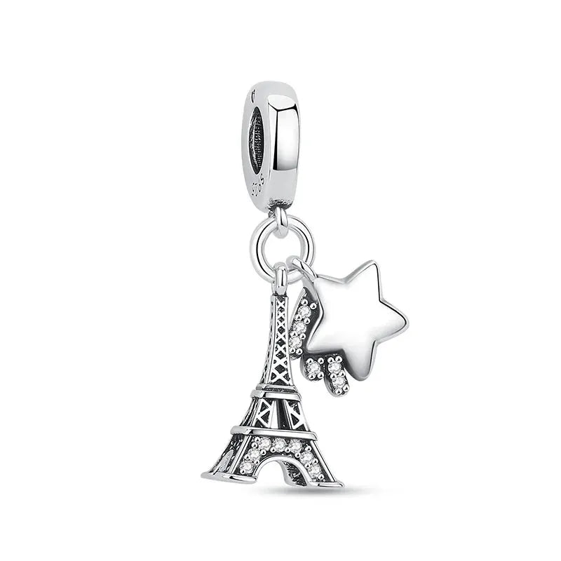 925 Sterling Silver Travel Theme Charms Beads London Bus Paris Suitcase Sam Panda Bracelets Necklaces Women DIY Jewelry