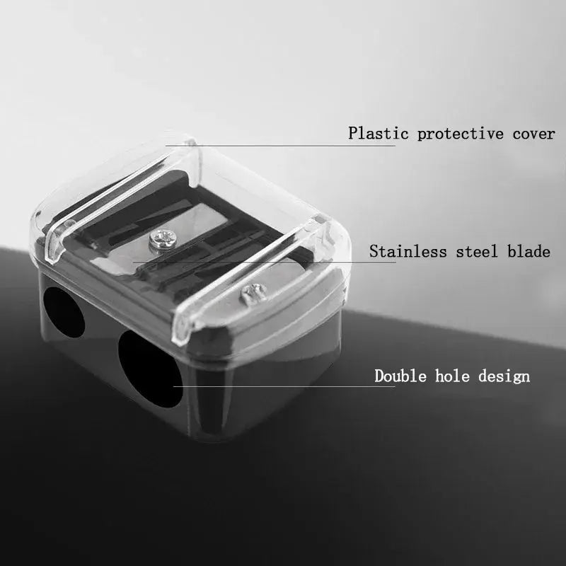 Cosmetic pencil sharpener with double-hole design by Simples Market, clear plastic cover and stainless steel blade