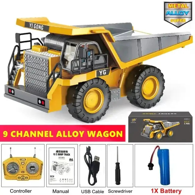 4WD Remote Control Excavator And Bulldozer Set 4x4 Alloy Dump Truck RC Car Construction Vehicle Toy For Kids