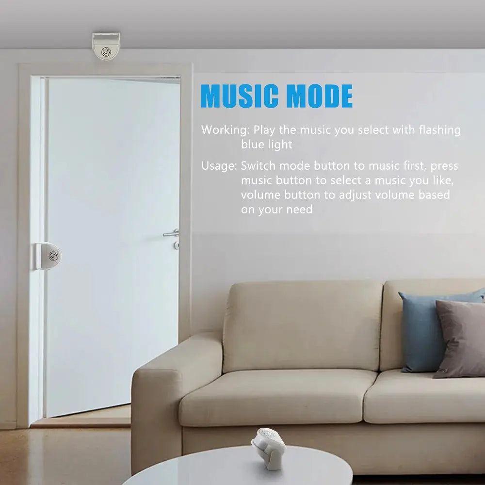 FUERS Wireless Doorbell with PIR Motion Sensor; two white units mounted on door and wall, Simples Market.