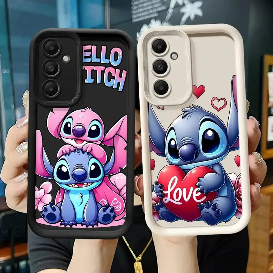 Two Simples Market Disney Stitch soft cases for Samsung Galaxy; black with Stitch, cream with a heart.