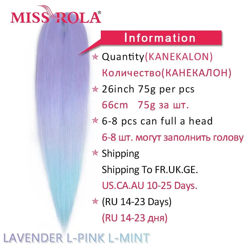 Miss Rola jumbo braiding hair by Simples Market, lavender-to-mint gradient Kanekalon EZ Twist, 6 pcs, 26–30 inch