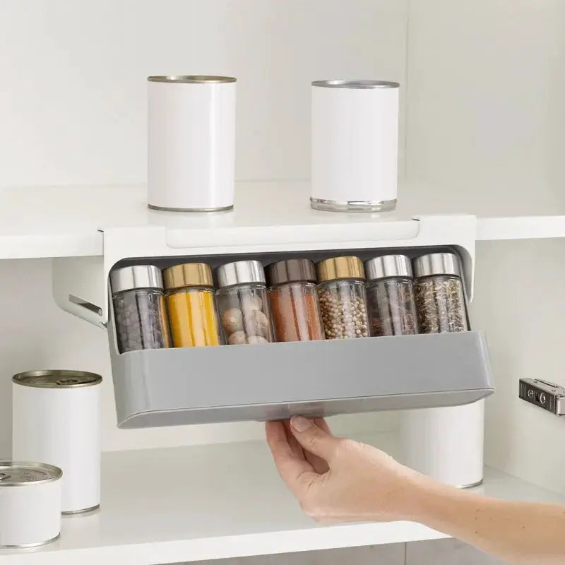 HomeEase Under Shelf Spice Organizer Self Adhesive Wall Mounted Rack With Pull Out Compartments