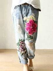 2026 Fashion Jeans for Women Floral Embroidered Denim Trousers Loose