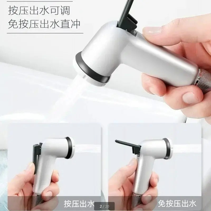 Handheld toilet bidet faucet with adjustable spray, silver ABS construction for bathroom cleaning