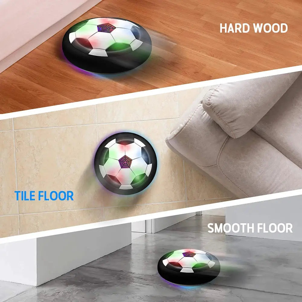 Hover soccer ball with multicolor LED lights for indoor and outdoor play