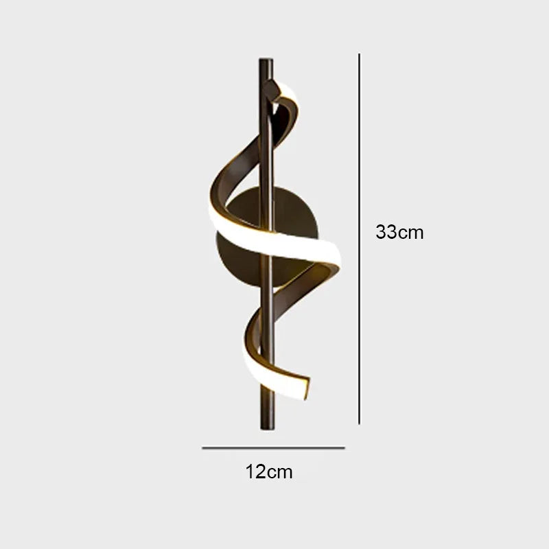 Simples Market Lustre LED pendant light with bronze spiral ribbon and white LED strip, 33cm tall, 12cm wide