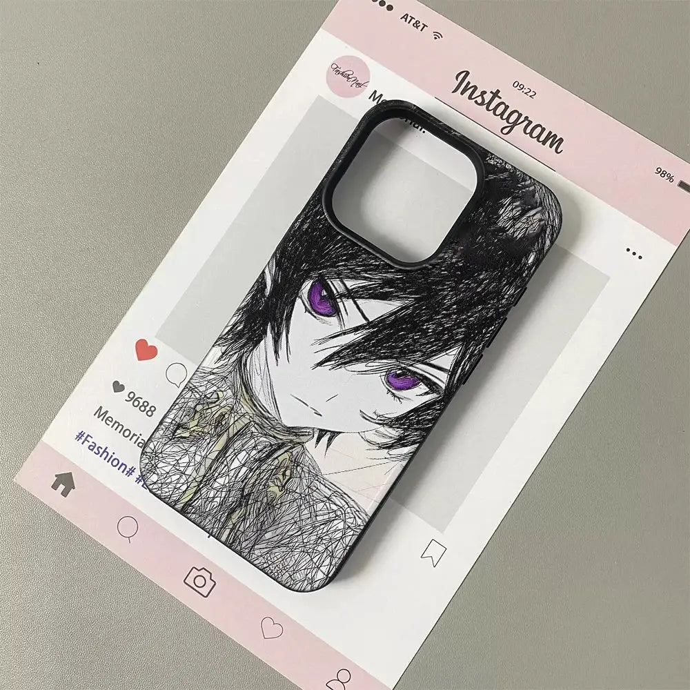 KawaiiCase Anime Sketch Green Haired iPhone Case For 11 Pro Max To 17 Pro Max Clear Half Wrapped Silicone Protection