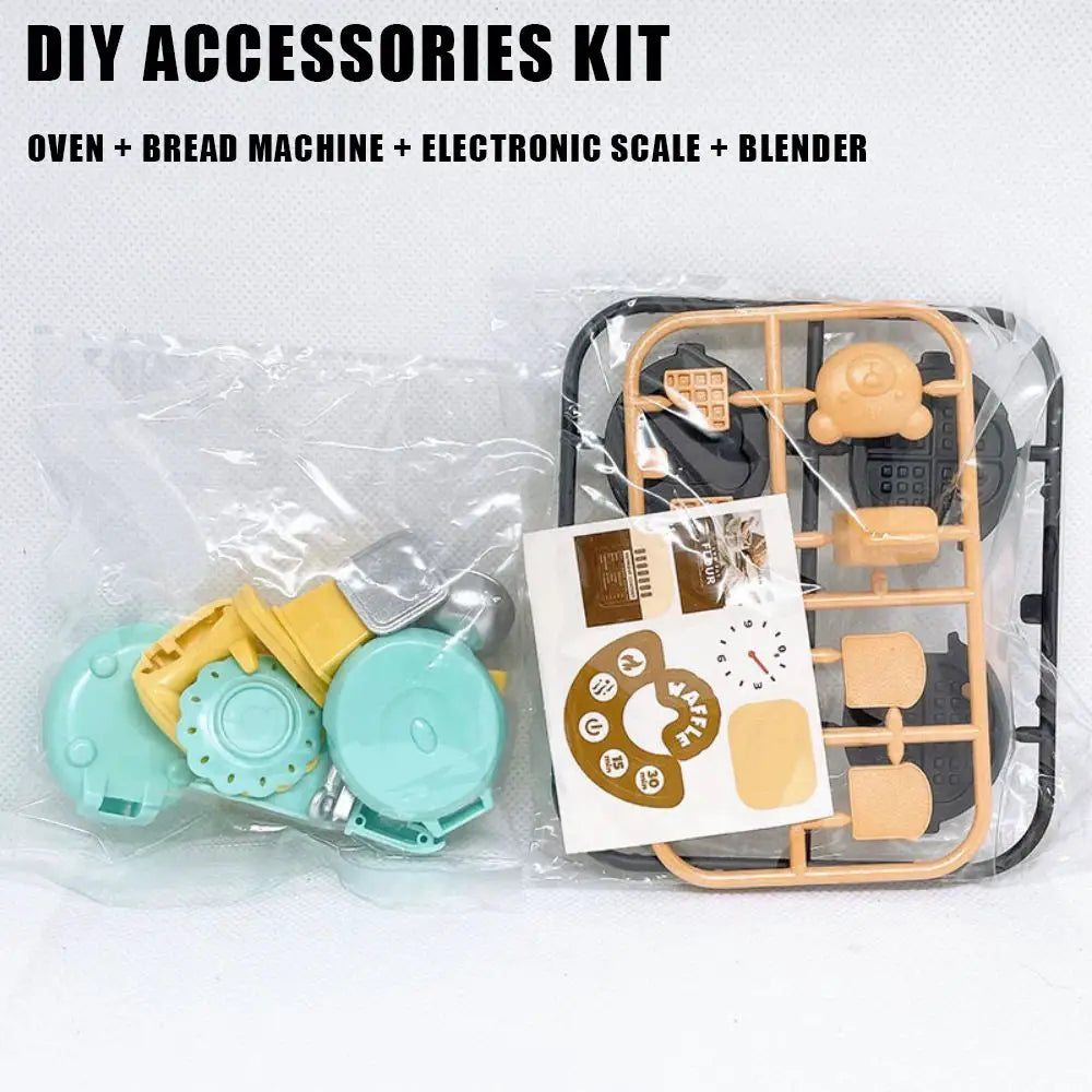 DIY Dollhouse Bear Biscuits 1/12 Scale Miniature Kitchen Set With Toaster Oven Mixer Electronic Scale Furniture Toy Gift