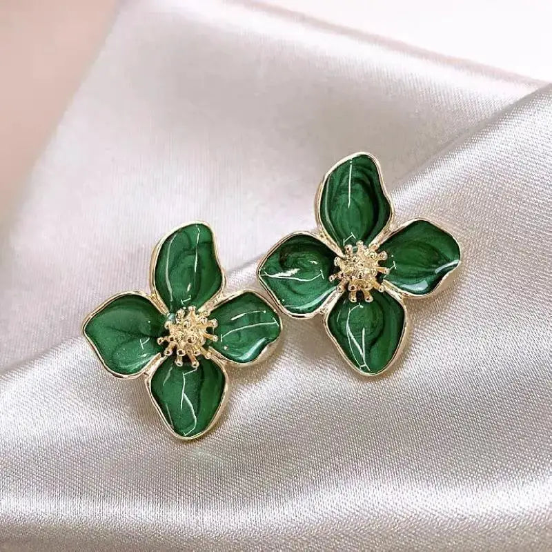 Korean Fashion Retro Drip Glaze Red Flower Earrings For Women Delicate Luxury Jewelry Gift For Engagements