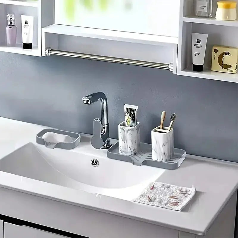 SiliconeEase Faucet Mat And Kitchen Sink Tray All In One Drain Pad For Soap Sponge Drying On Countertop
