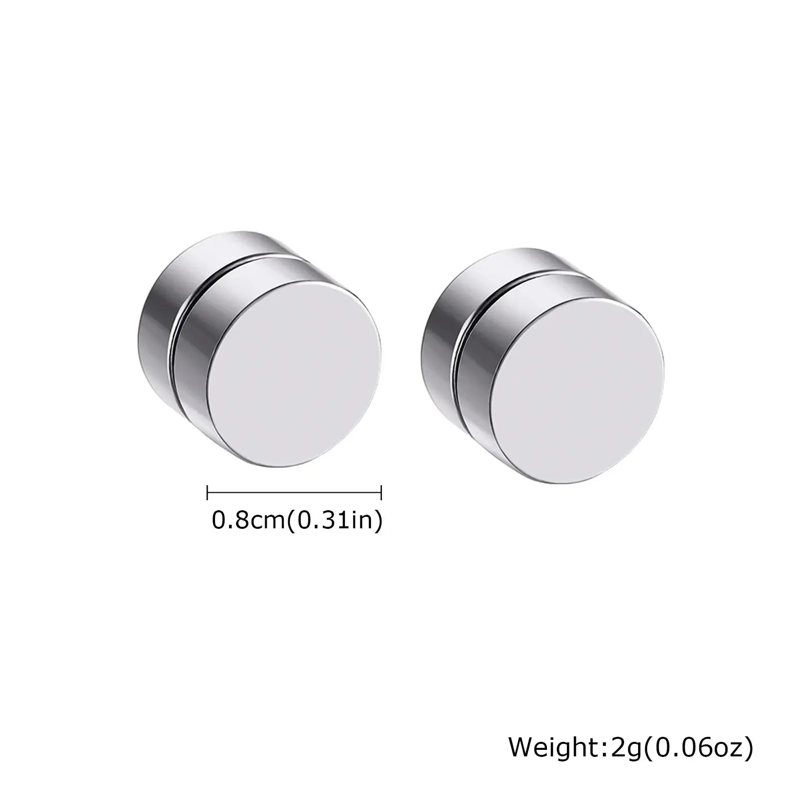 Magnetic ear studs, round stainless steel, Simples Market, non-piercing clip-on earrings, 0.8 cm diameter