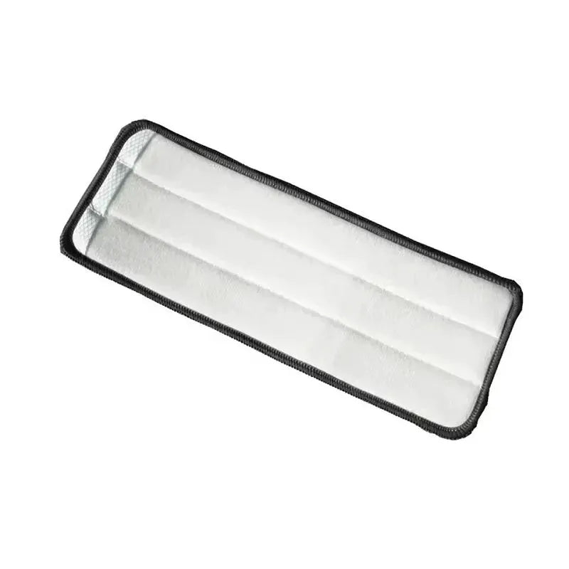 Replacement microfiber mop pad for spray mop; white with black border, washable and reusable