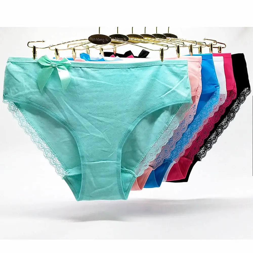 Women's cotton mid-rise panties with lace trim, assorted colors, 9-pack Simples Market