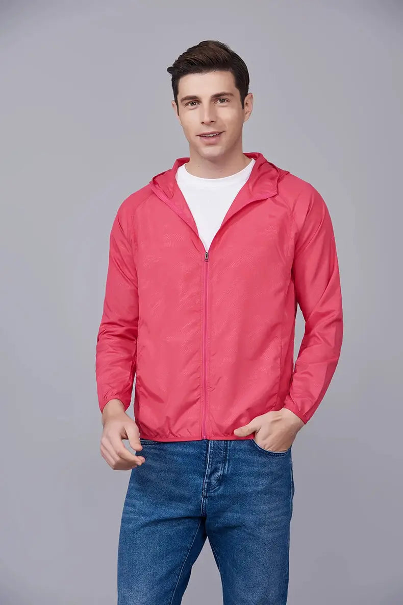 JNLN hooded unisex hiking jacket pink waterproof quick-dry windbreaker by Simples Market