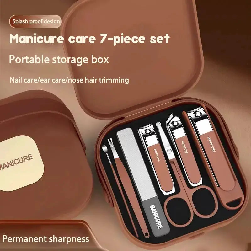 Anti Splash Nail Clipper Set 7 Piece Manicure Kit With Protective Clippers For Precise Nail Care