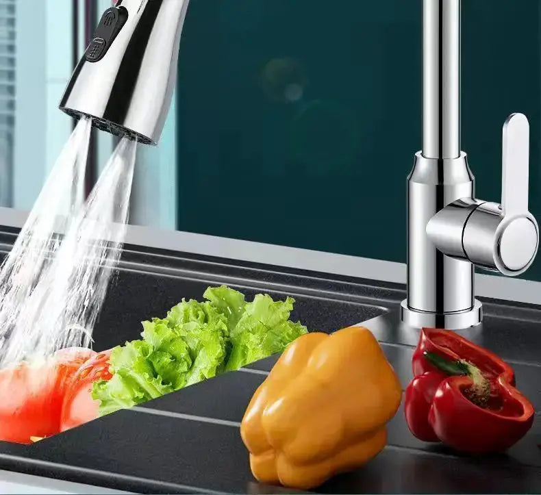 Simples Market 3 in 1 Kitchen Faucet Extender, chrome finish, 360° rotating pull-out spray