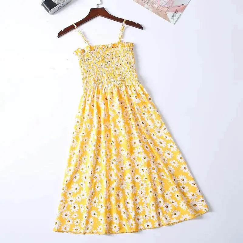 Summer Chiffon Camisole Dress For Women Elastic Waist Spaghetti Straps