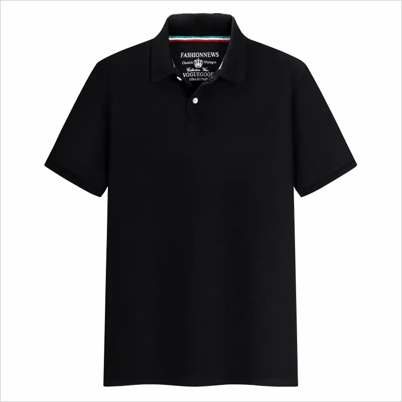 Polo shirt, black, unisex, short sleeves, solid color