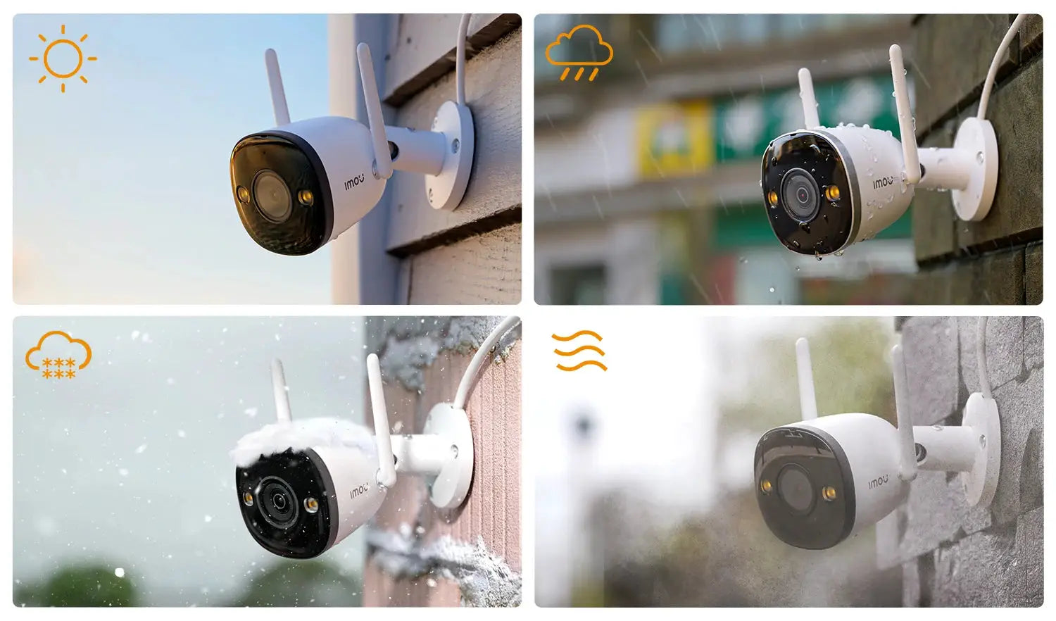 IMOU Bullet 2E outdoor security camera with built-in spotlight, 5MP, IP67, full-color WiFi; Simples Market, 4-view