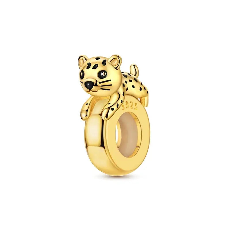 925 Sterling Silver Gold DIY Charms Beads Inlaid Zirconium Sun Leopard Pendants Fit Bracelet For DIY Jewelry Making