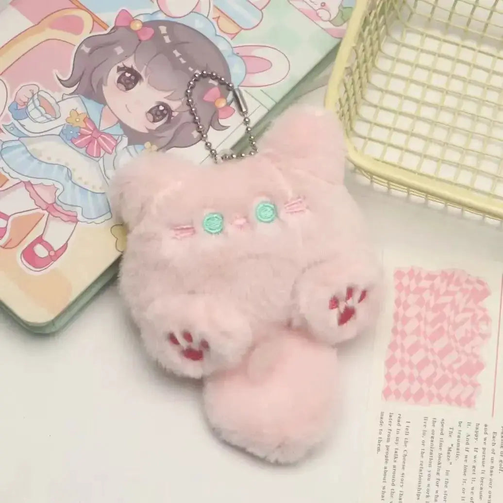 Cute Long Tail Cat Plush Keychain Cartoon Pendant With Lobster Clasp Soft Bag Charm Valentine Gift