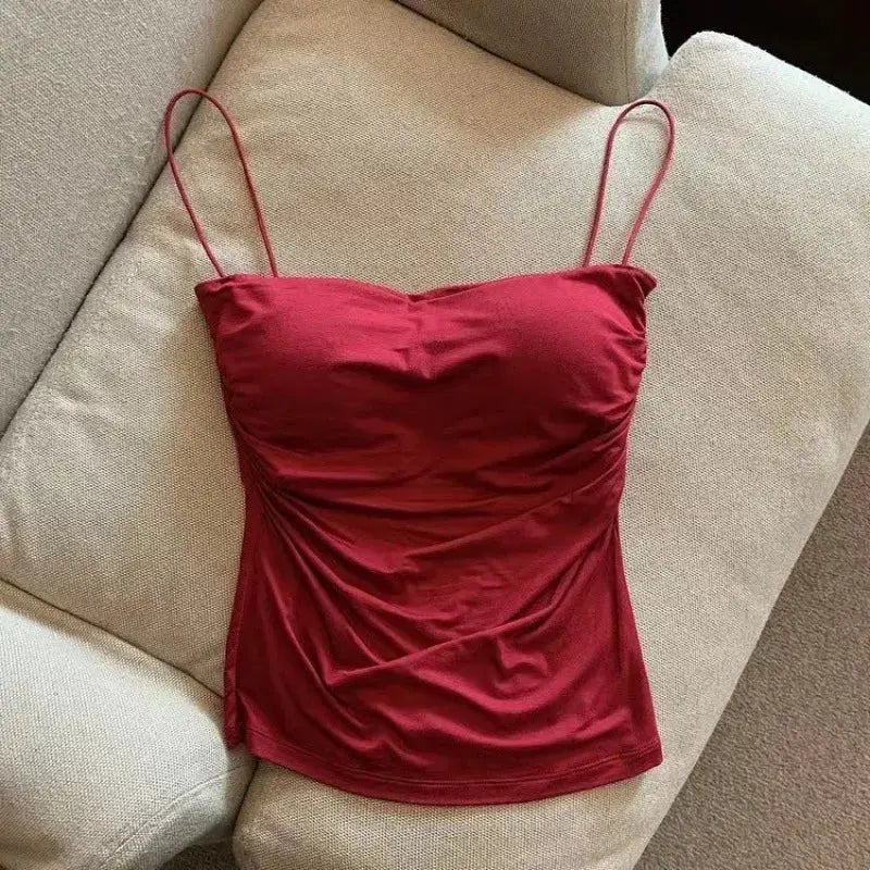White Sleeveless Tank Top With Thin Straps Fitted Camisole Korean Style Women Underwear Layering Top