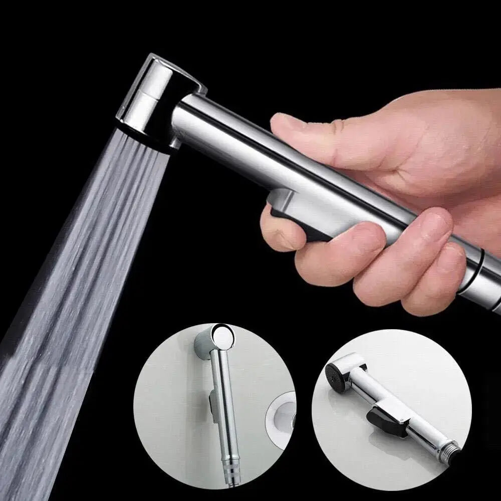 Handheld stainless steel shower spray head kit with wall mount by Simples Market; adjustable and self-cleaning