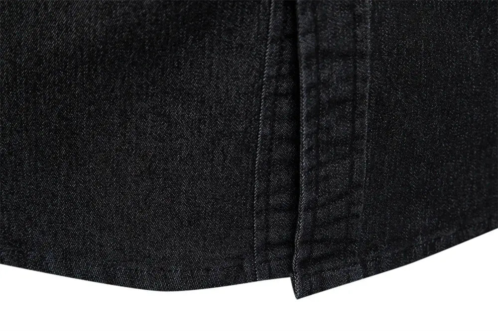 AIOPESON denim shirt; dark indigo, long-sleeve casual mens shirt