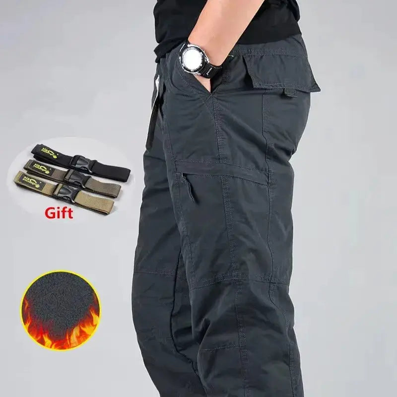Men's fleece cargo pants Simples Market dark gray, warm lining, tactical joggers, size 3XL.
