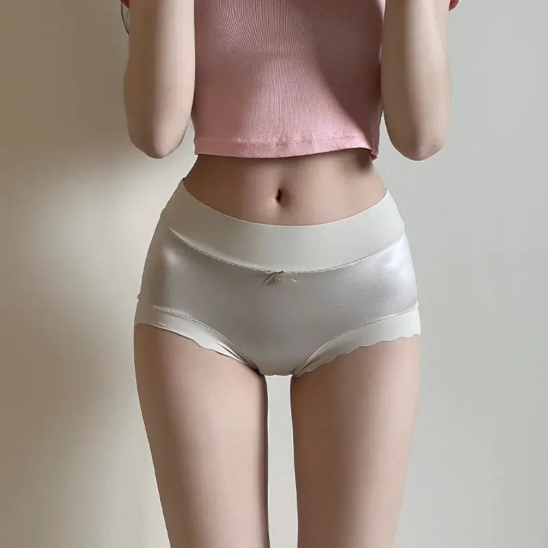 Silk panties Nice Briefs by Simples Market, cream mid-rise women's underwear with bow