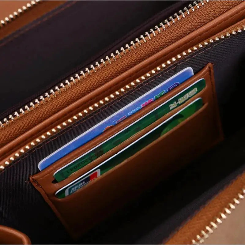 Women's brown leather wallet handbag shoulder bag with multiple card slots and zipper, large capacity Simples Market