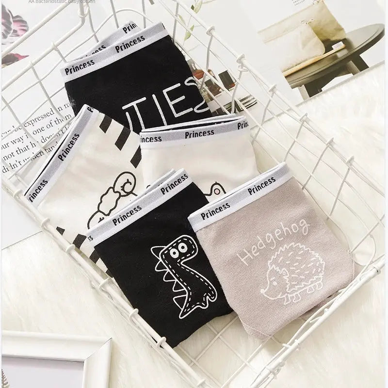 5-pack cotton women's panties with cute animal prints and Princess waistband
