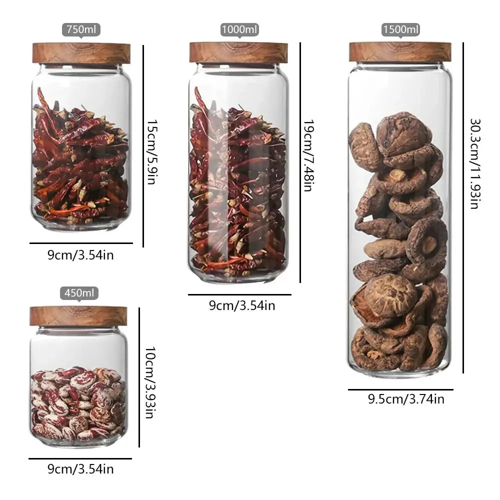 Glass Canister Set With Wooden Lids Airtight Jars For Kitchen Storage Cereal Dispenser And Pantry Organization