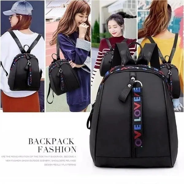 Backpack by Simples Market, black with colorful LOVE strap, casual school shoulder bag