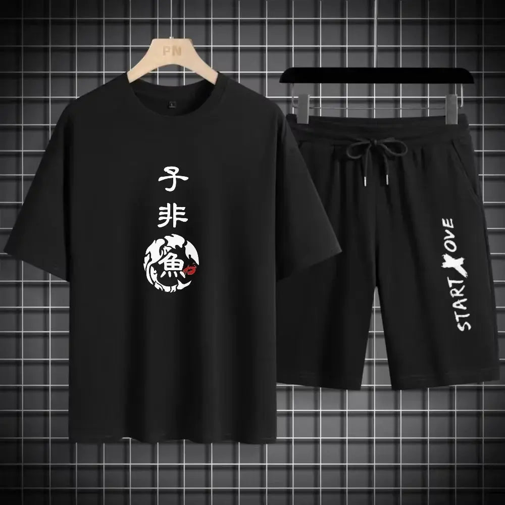 Men Summer Quick Dry Breathable 3D Printed Tee And Shorts Sports Set For Gym And Casual Wear