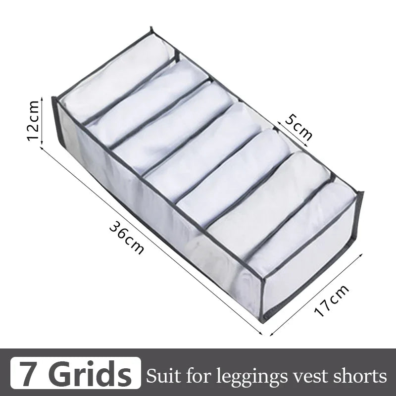 Underwear organizer box with 7 grids, white fabric with dark trim, 36x17x12 cm