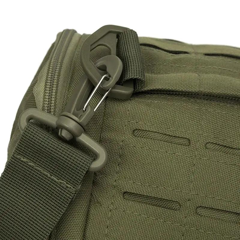 40L sport gym bag in olive green with tactical webbing and a clip strap