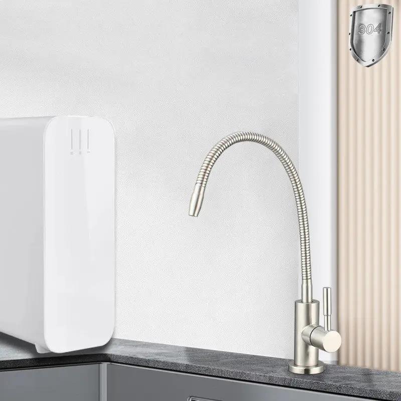 Simples Market 304 stainless steel kitchen water filter faucet with flexible gooseneck hose and purifier unit