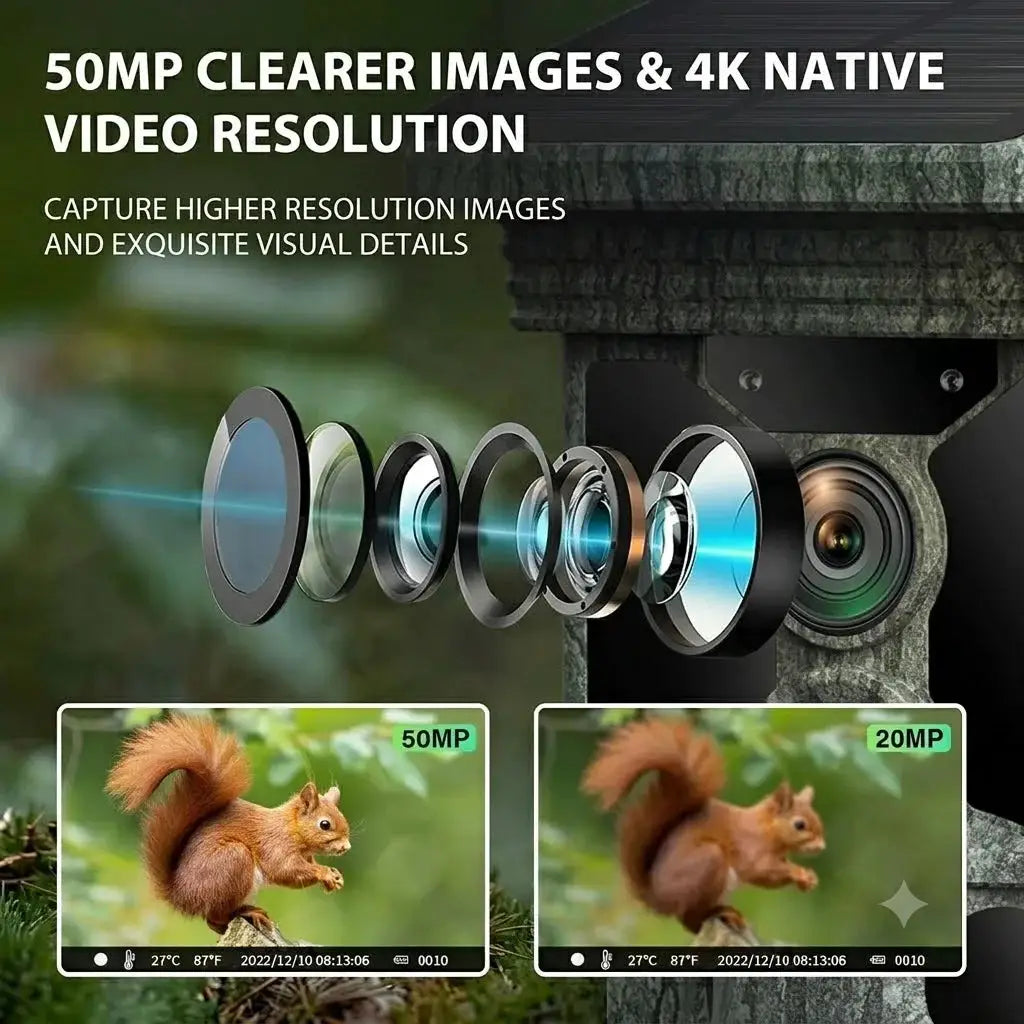 Simples Market Solar Wildlife 50MP Trail Camera with Night Vision Waterproof Outdoor Monitoring