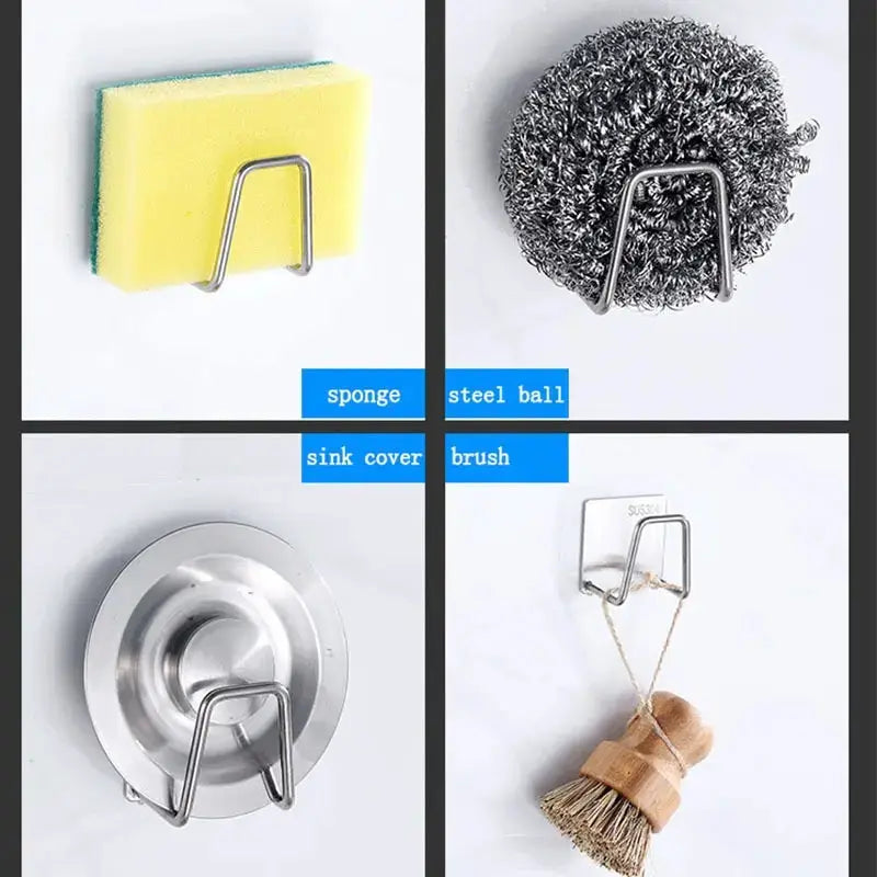 Stainless Steel Sink Sponge Holder Rack For Kitchen Countertop Dishcloth Rag Organizer One Piece